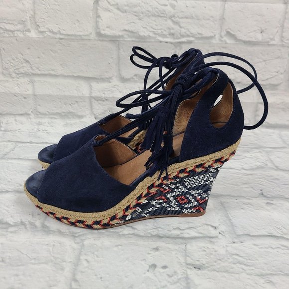 CAbi Shoes - Cabi Isla Wedge Sandals Navy Espadrilles Size 8